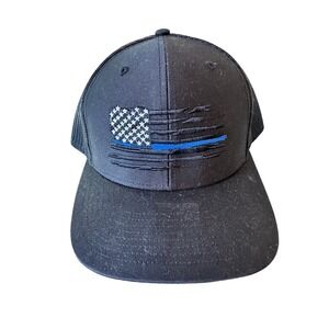 Richardson Trucker Hat Men OSFM Black Thin Blue Line Flag Style 112 Snapback Cap